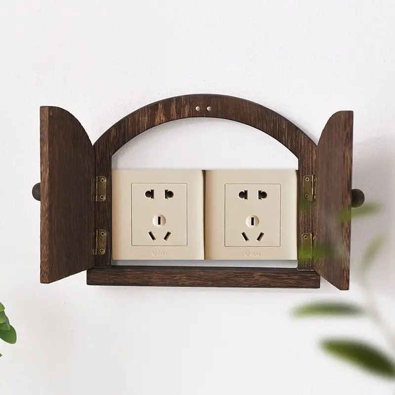 Wood Single Double Door Switch Protective Cover Pasted Socket Decorative Frame Cover Protective Electric Shock Proof Case ZD615