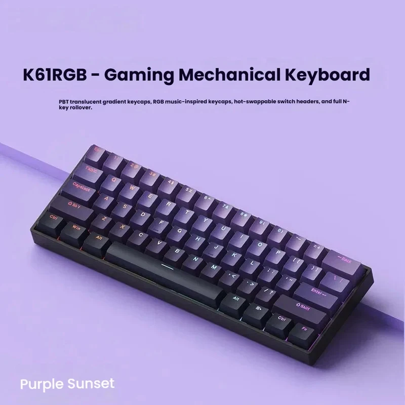 K61 USB Mini Mechanical Gaming Wired Keyboard Hot-Swappable Mechanical Keyboard Detachable Cable