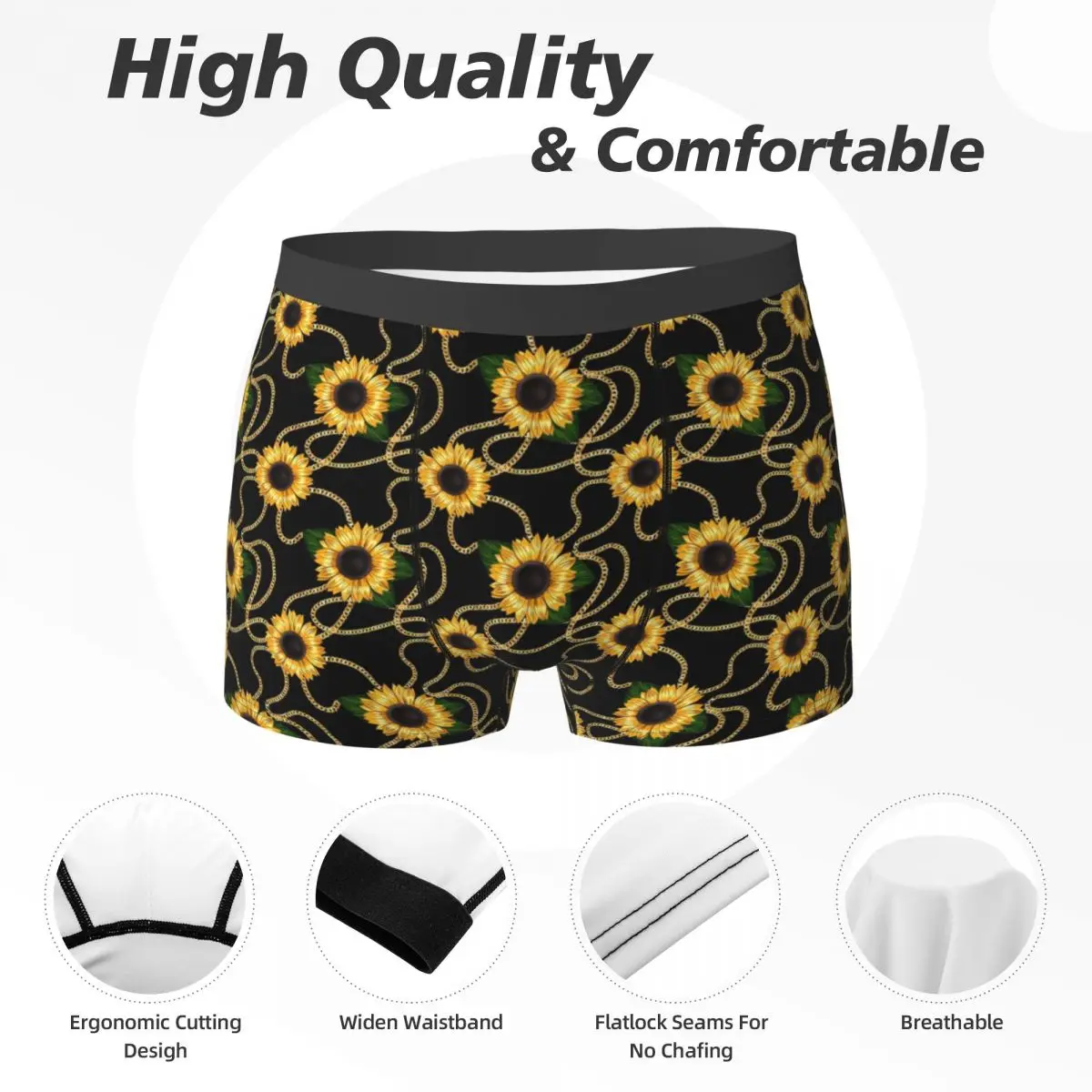 Ropa interior elegante de girasol, diseño de estampado de cadena dorada, calzoncillos de hombre de alta calidad, calzoncillos Boxer divertidos, regalo