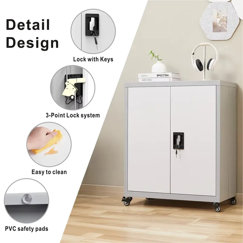 Modern Metal Storage Cabinet Iron File Cabinet Steel Folding Adjustable Shelf Durable Large Capacity for Home Office Gym