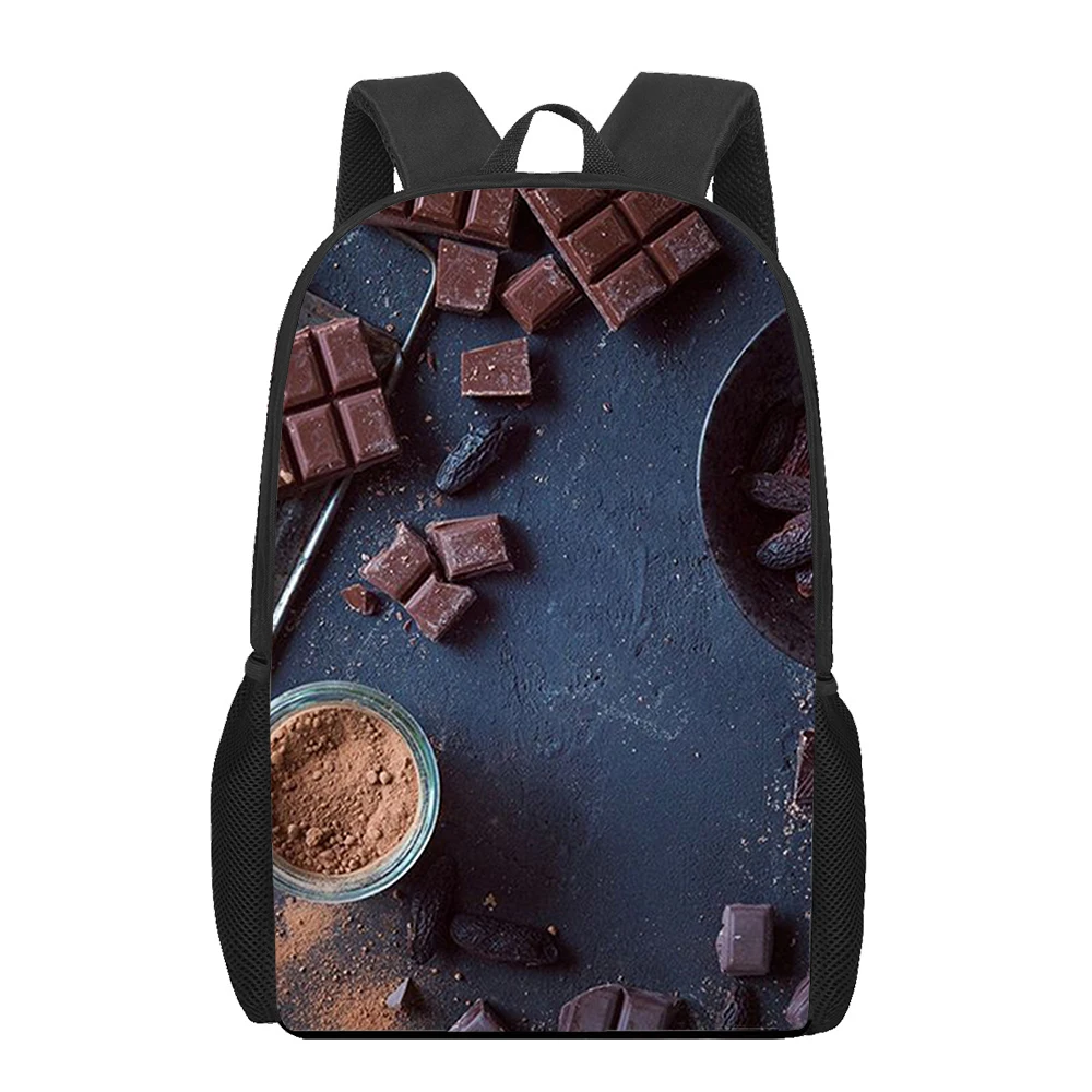 Chocolate engraçado 3d impressão crianças sacos de escola crianças mochila para meninas meninos estudante sacos de livro mochilas escolar