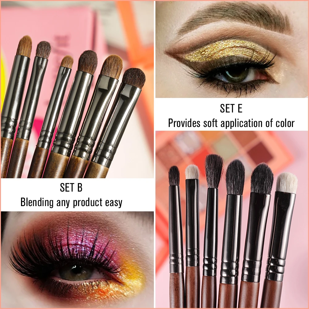 Bethy Beauty Makeup Eye Shadow Brush Set Goat Hair Tool Ultra Soft Make Up Tapered Blender Diffuse Kit Cut Crease Brush 2/6 pcs