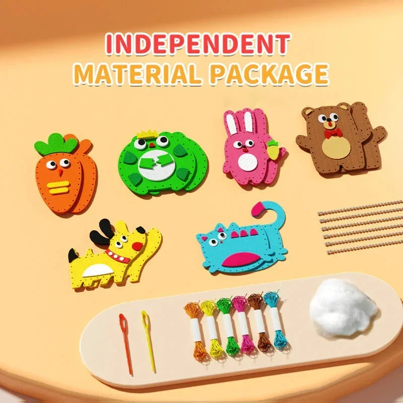 Diy Doll Sewing Toys Animal Fruit Rope Threading Doll Pendant Children\'s Sewing Diy Doll Ornament Gift