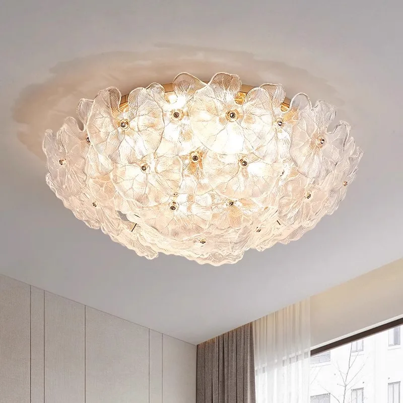 Master bedroom light French light luxury romantic full spectrum lotus leaf glass designer Internet