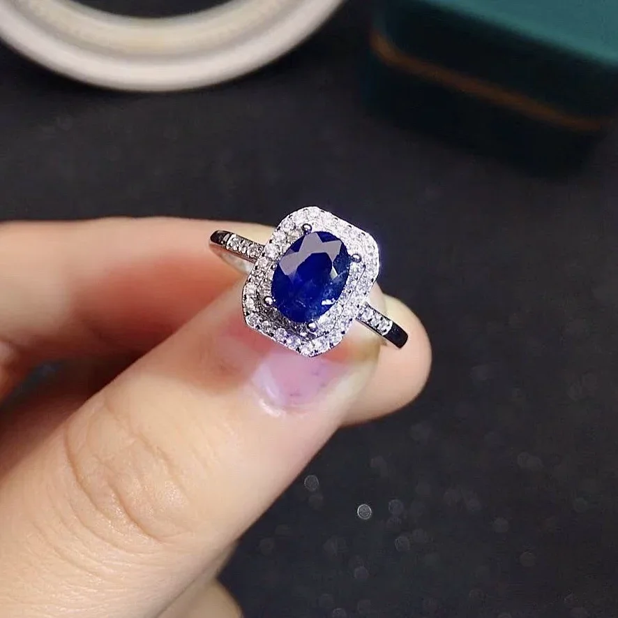 

Кольцо из 100% натурального китайского сапфира 5 мм * 7 мм для женщин, кольцо с сапфиром из серебра 925 пробы, подарок для женщины