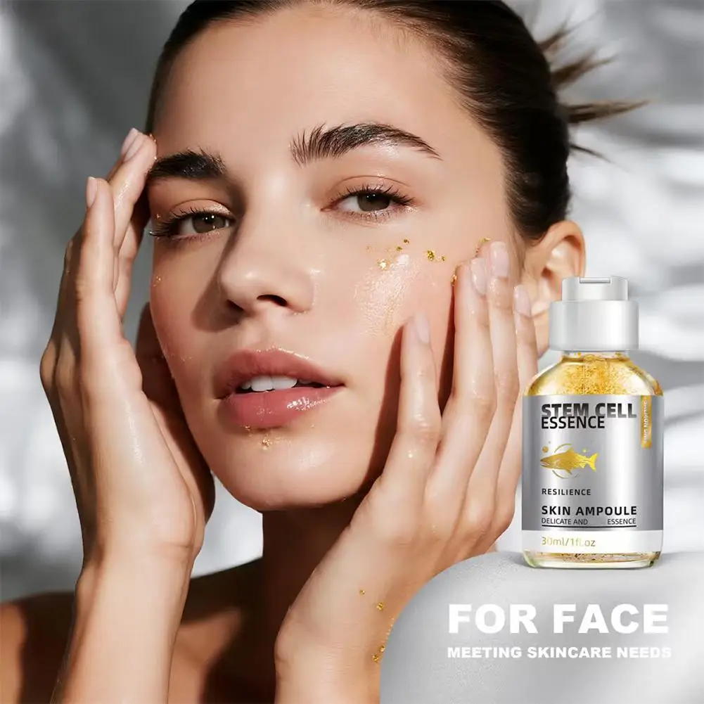 Gold Flake Salmon DNA Stem Cell Facial Ampoule Serum Deep Moisturizing Enhance Skin Elasticity Fades Fine Lines Skincare