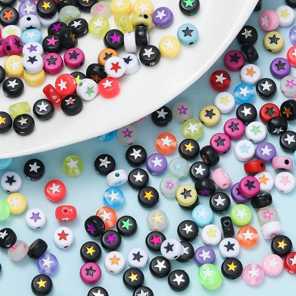 100pcs Acrylic Star Beads Colorful 7mm Flat Round Letter Spacer Bead for DIY Bracelet Necklace Earrings Jewelry Making