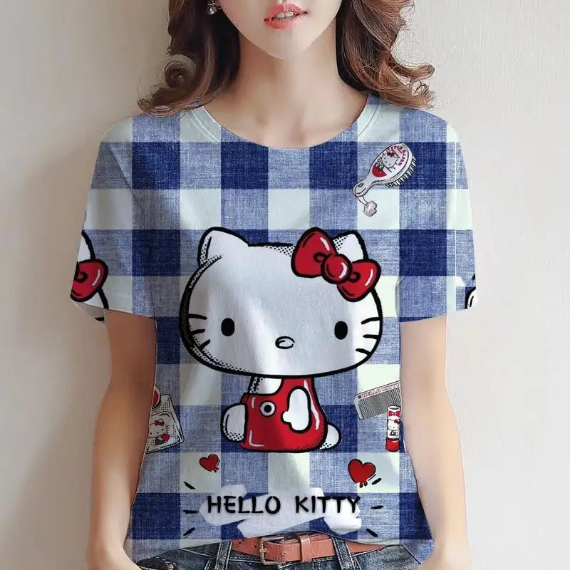 Japanese T-shirt Hello Kitty 3D Printing My Melody Mother and Baby Cartoon Cute Short Sleeve Summer T-shirt Women's Top T-shirt