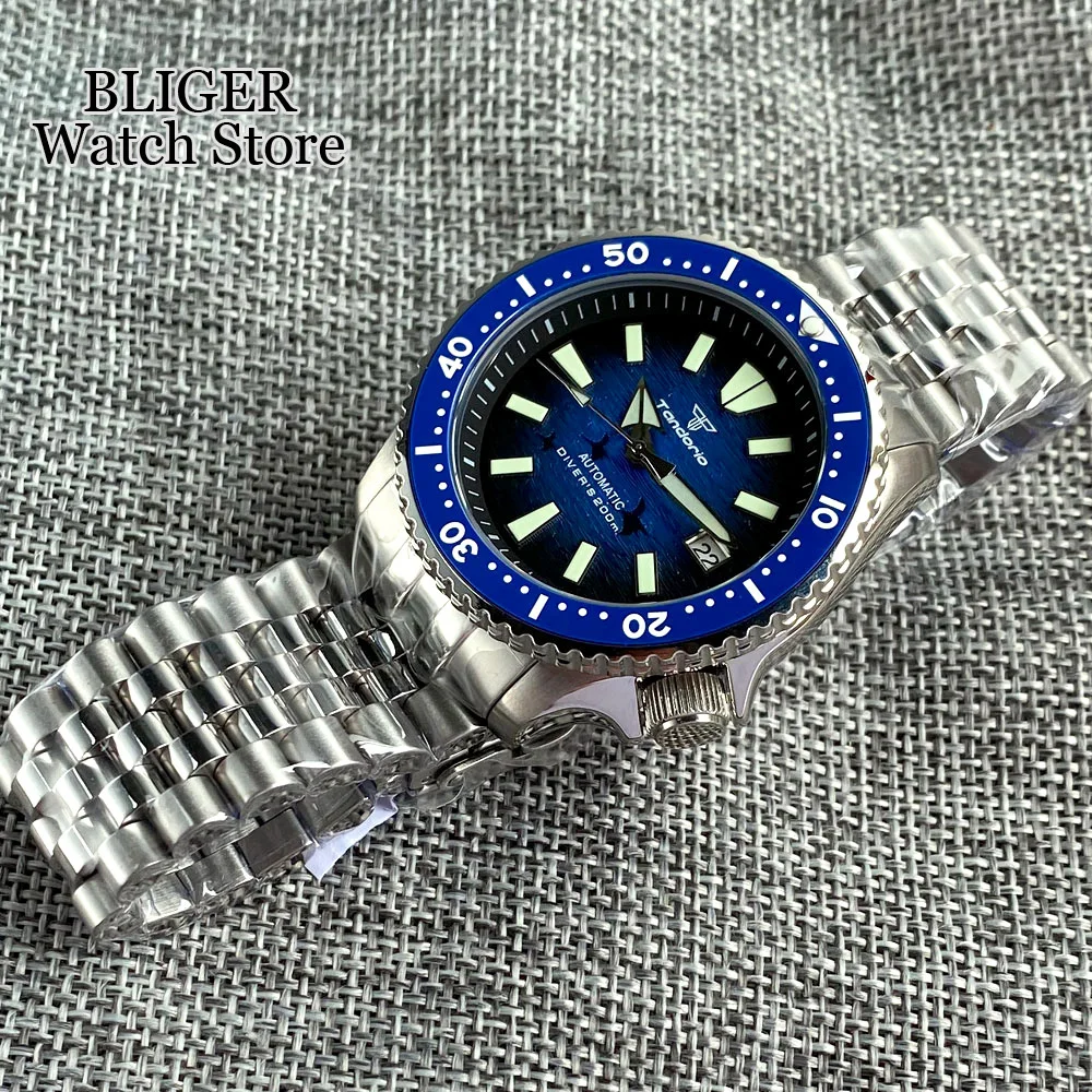 41mm NH35A 20ATM Diving Tandorio Blue Dial Automatic Watch Men Luminous Sapphire Glass Luxury Clock Stainless Steel Orange White