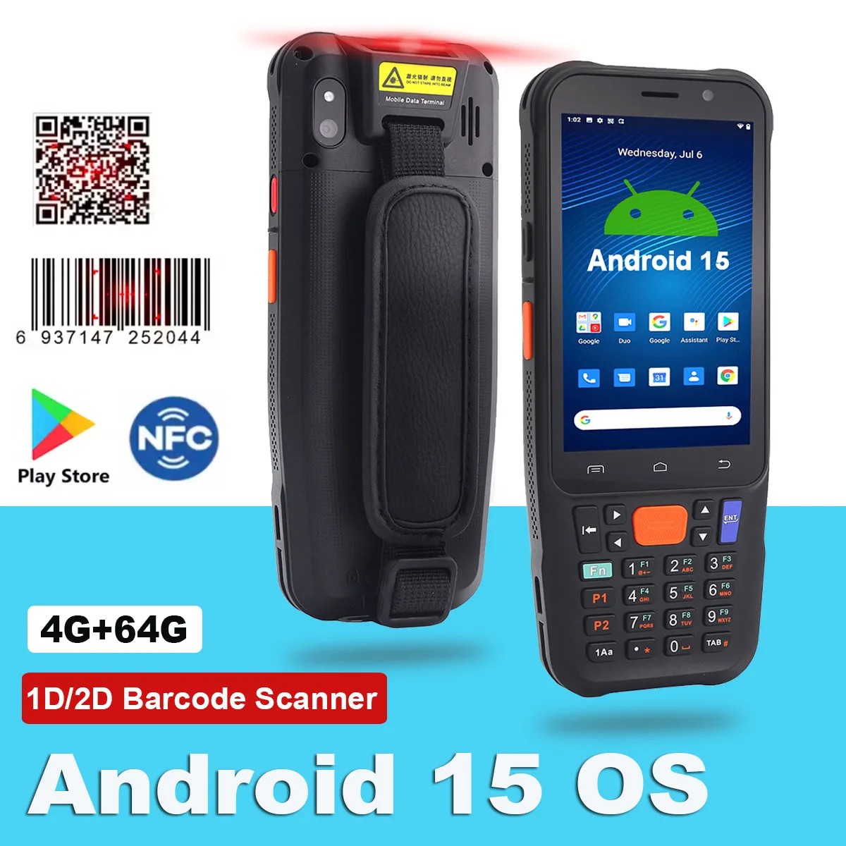 

Android 15 2D сканер штрих-кода MTK6769 5050 мАч аккумулятор ручной сканер 4 ГБ + 64 ГБ прочный КПК портативный компьютер 4G