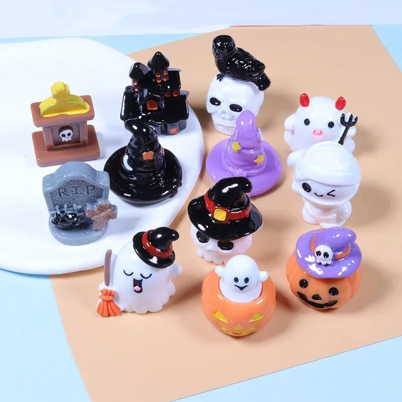 Cute Halloween Resin Craft Ornaments Pumpkin Ghost Vampire Miniature Figurines Micro Landscape Mini Fairy Garden Decoration