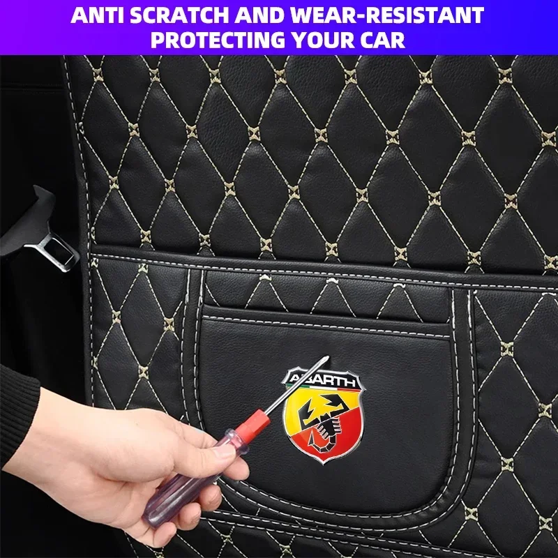 PU Leather Car Anti Kick Pad Auto Seat Back Protector Cover with Storage Pocket For Fiat Abarth 695 595 124 Spider Accessories - view 4