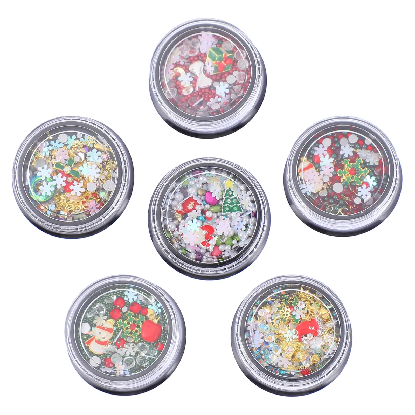 

6 коробок декоративных украшений для ногтей, рождественские аксессуары для маникюра, DIY-украшения для ногтей