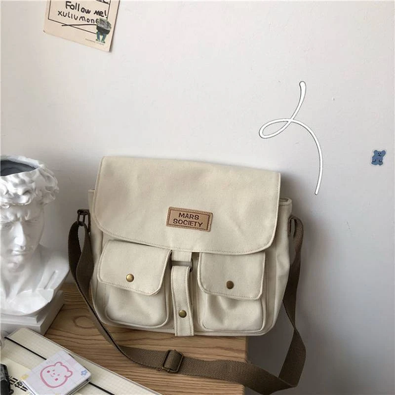 Top Canvas Bag Youth Ladies Messenger Bag Female Students Handbags Shoulder Bag Solid Color Letter Crossbody Bags for Women  Bag