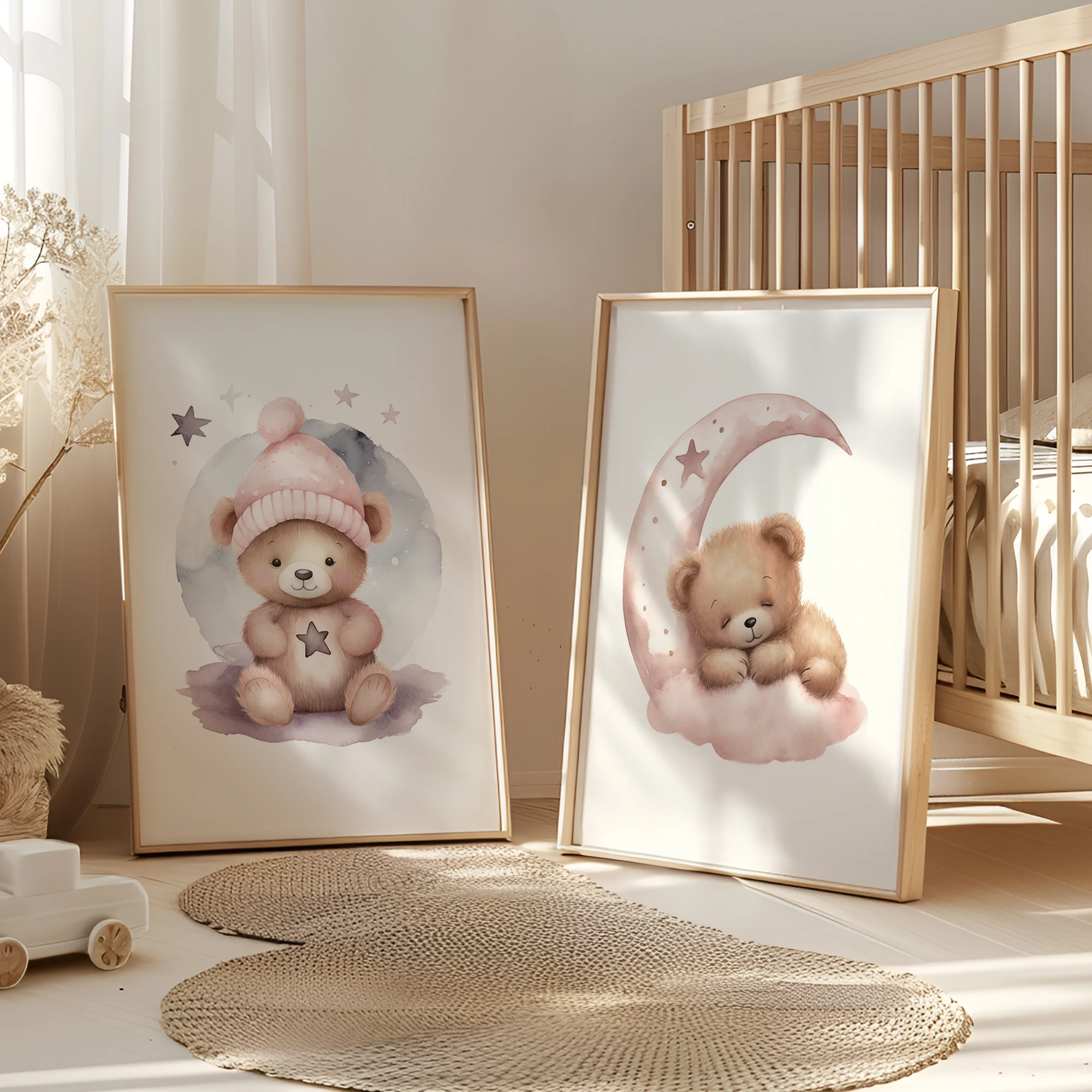 3 pezzi personalizzati per bambini nome personalizzato orso addormentato rosa regalo per bambini ragazze stampa artistica da parete immagine soggiorno camera dei bambini decorazioni per la casa