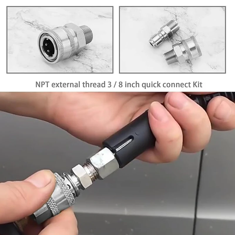 3/8 Inch Stainless Steel Pressure Washer Quick Connect Plug Coupler Kit Male Female Fittings with Internal and External Threads