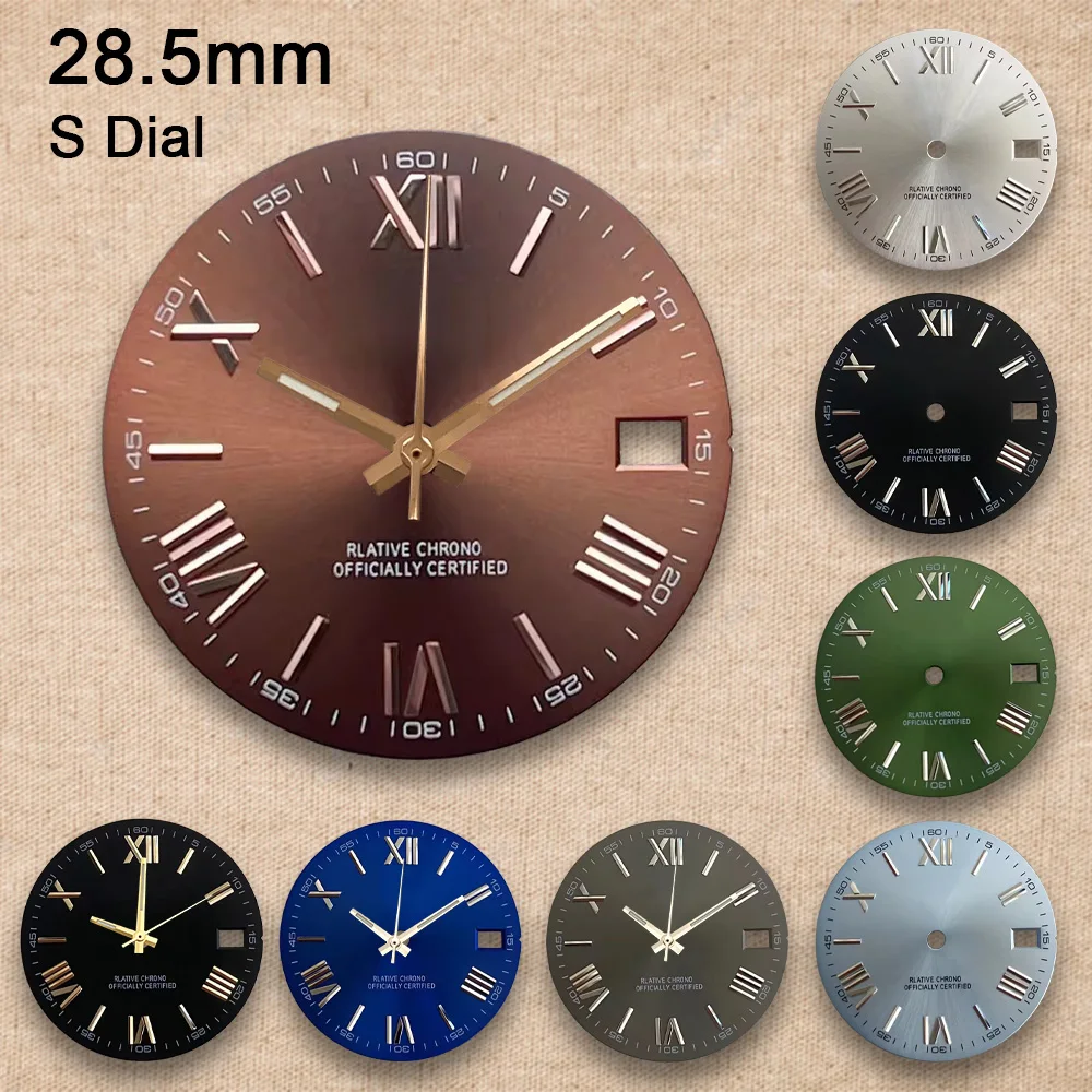 28.5mm S Logo Rome Dial Fit NH35/NH36/4R/7S Movement Sunray Watch Modification Accessories
