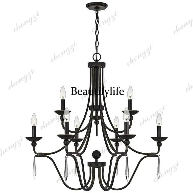 American retro simple wrought iron crystal decorative chandelier French country bedroom living room B & B restaurant