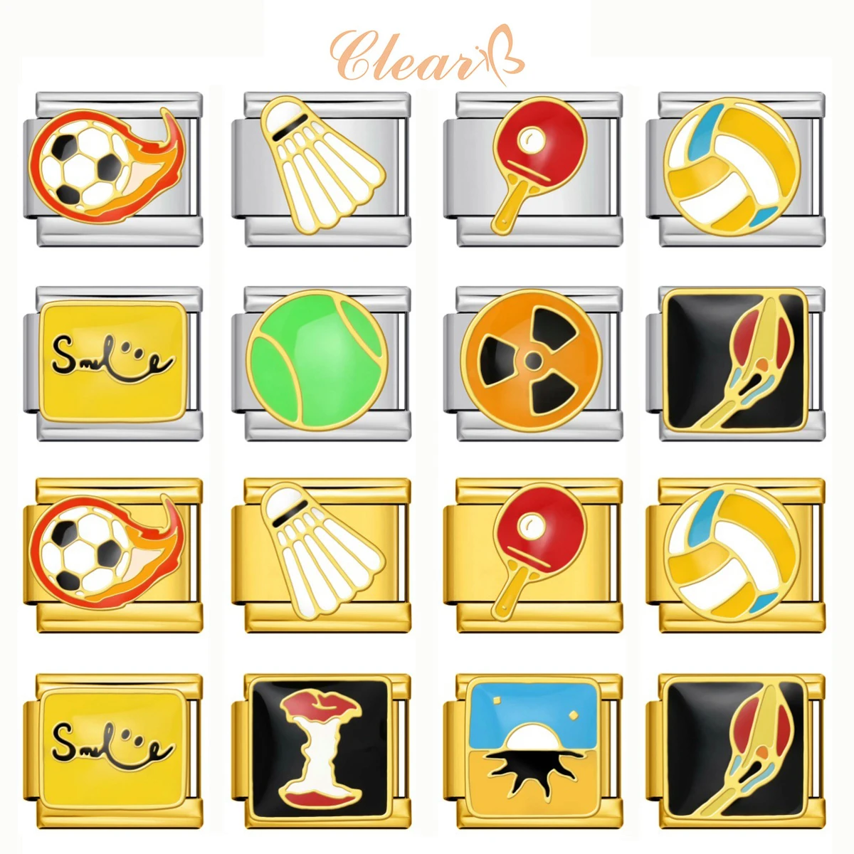 New Badminton Tennis Football Volleyball Italian Charms Links Fit 9mm Stainless Steel Bracelet DIY Fashion Jewelry