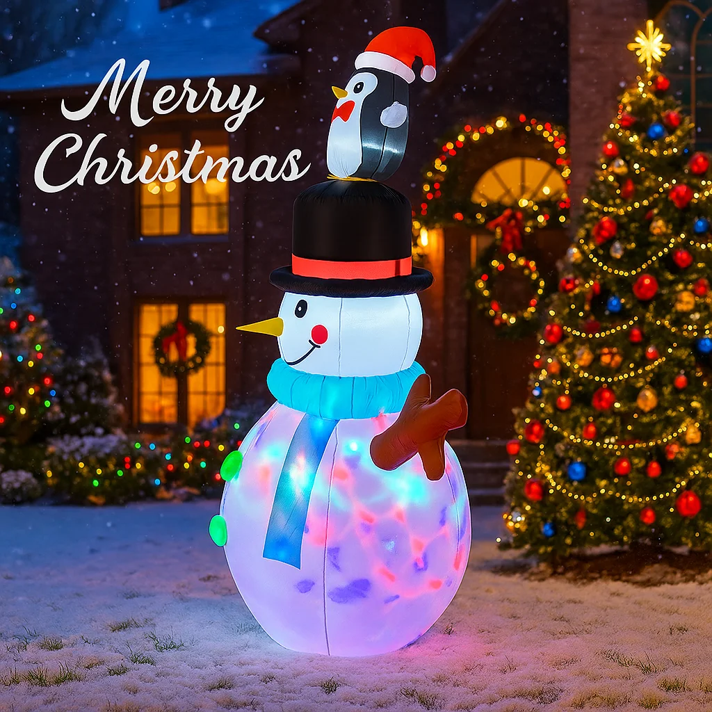 4.9FT Vakantieverlichting Decor LED Opblaasbare Kerst Tuin Sneeuwpop met Pinguïn Hoed Kerst Thuis Ornament Feestelijke Geschenkartikelen