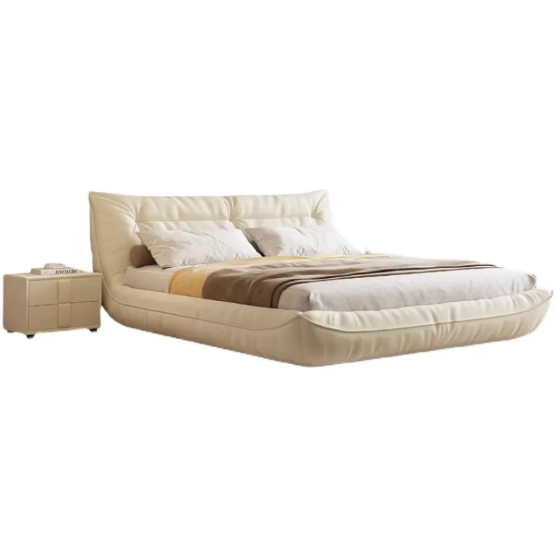European Base Double Bed Design Beige Minimalist Modern Floating Double Bed Pliable Japanese Cama Matrimonial Furniture For Home