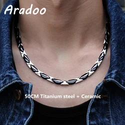 Aradoo Ceramic Energy Necklace Titanium Steel Collar Hematite Negative Ion Anti-radiation Antioxidant Anti-fatigue Necklace