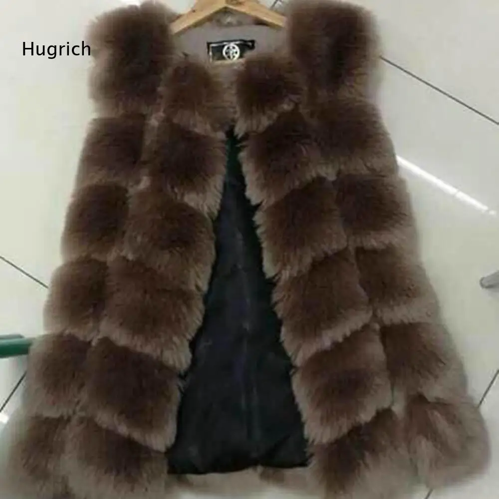Women Brown Faux Fox Fur Vest With Open Front And Fluffy Texture Warm Winter Layering Piece For Casual Or Evening Wear