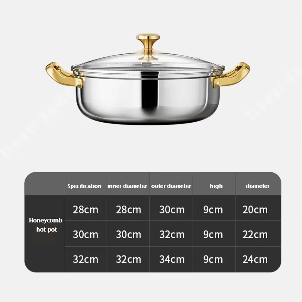 30cm Stainless Steel Soup Pot Wok Non-stick Honeycomb with lid Household Hot Pot Frying Pan Induction Cooker Gas Stove Universal