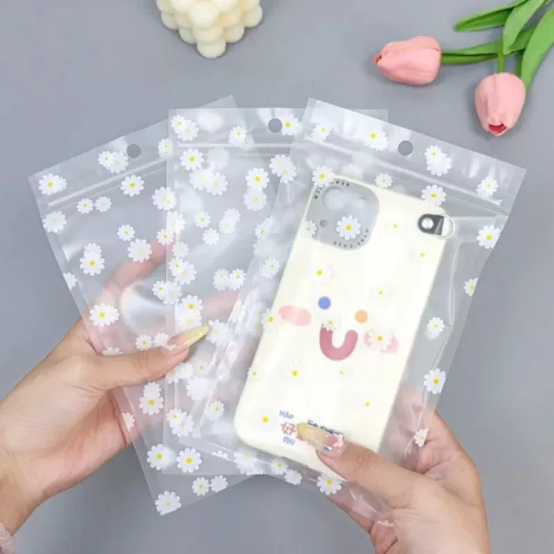 

100PCS Cute Flower Clear Flat White Daisy Ziplock Bag DIY Hanging Matcha Cocoa Coffee Powder Sugar Candy Tea Packaging Pouches