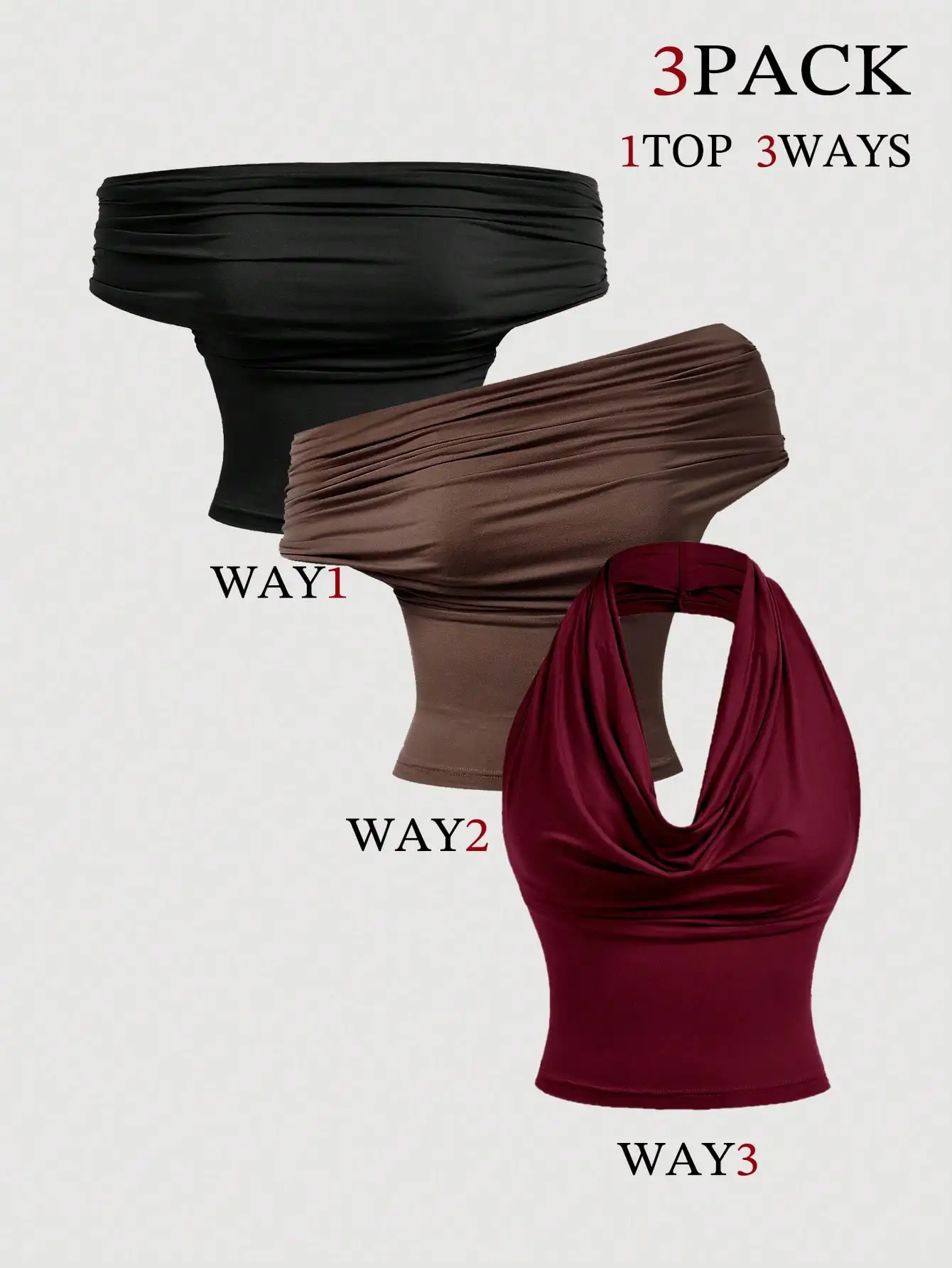 3Pcs Women's Fashion Sexy Versatile Halter Top Three-In-One Layered Design Stylish Bundle Off Shoulder Slinky Slim Tank Top 2026