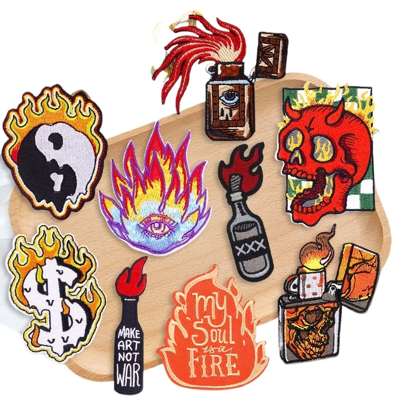 30pcs/Lot Luxury Anime Embroidery Patch Punk Skull Eye Flame Make Art Soul Skull Clothing Decoration Accessory Craft  Applique