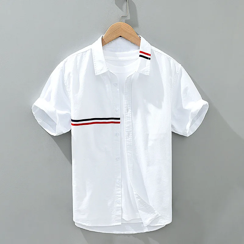 

Men's Summer Thin Pure Cotton Oxford Cloth Casual Short Sleeve Shirt Fashionable Design Sense Tie-Dye Splicing Trendy Design