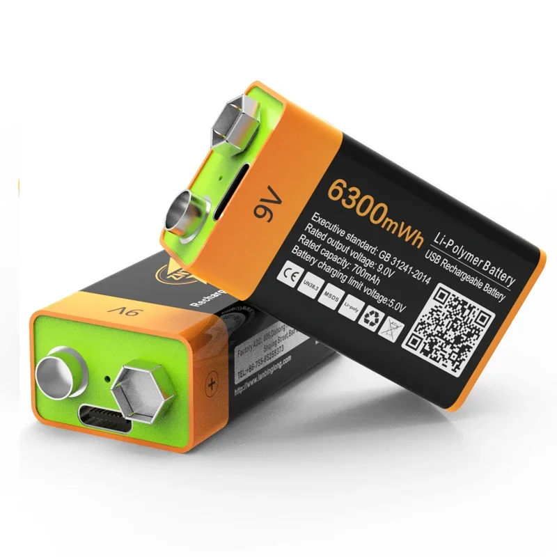 1pcs/lot ZNTER 9V rechargeable lithium battery 6300mWh 6F22 USB lithium polymer rechargeable battery