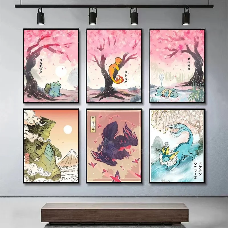

Периферийные устройства покемонов, постеры Пикачу Rayquaza Gyarados Charizard, аниме, фигурки героев, холст, живопись, украшение на стену, постер, подарок