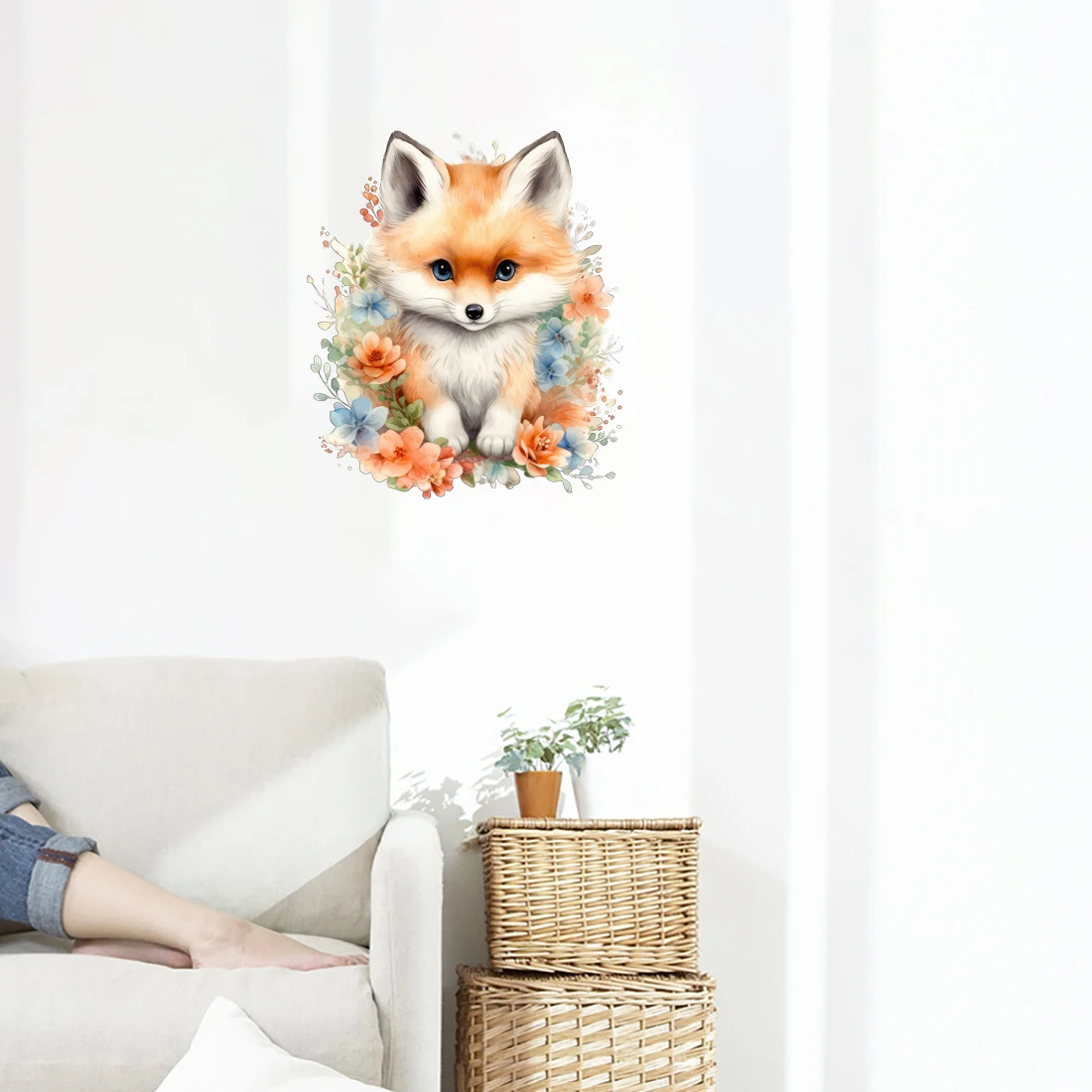 Three Ratels QD161 Cute Forest Little Fox Watercolor Art Wall Sticker for Home Decoration