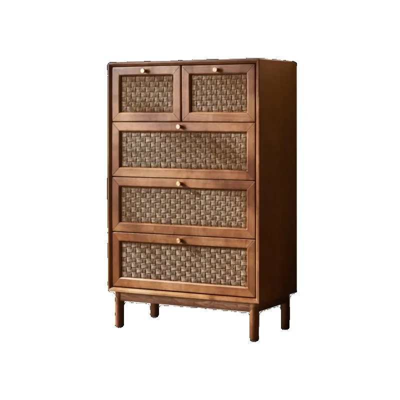 Solid wood rattan four chest cabinets simple modern medieval art dining side drawers storage cabinets Japanese