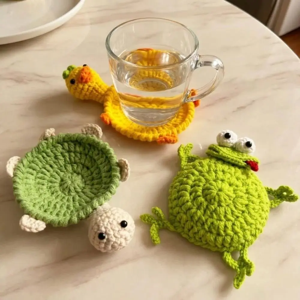 Funny Crochet Turtle Coaster Heat Resistant Non-Slip Animal Drink Coaster Relieve Stress Novelty Water Cup Mat Restaurant Table
