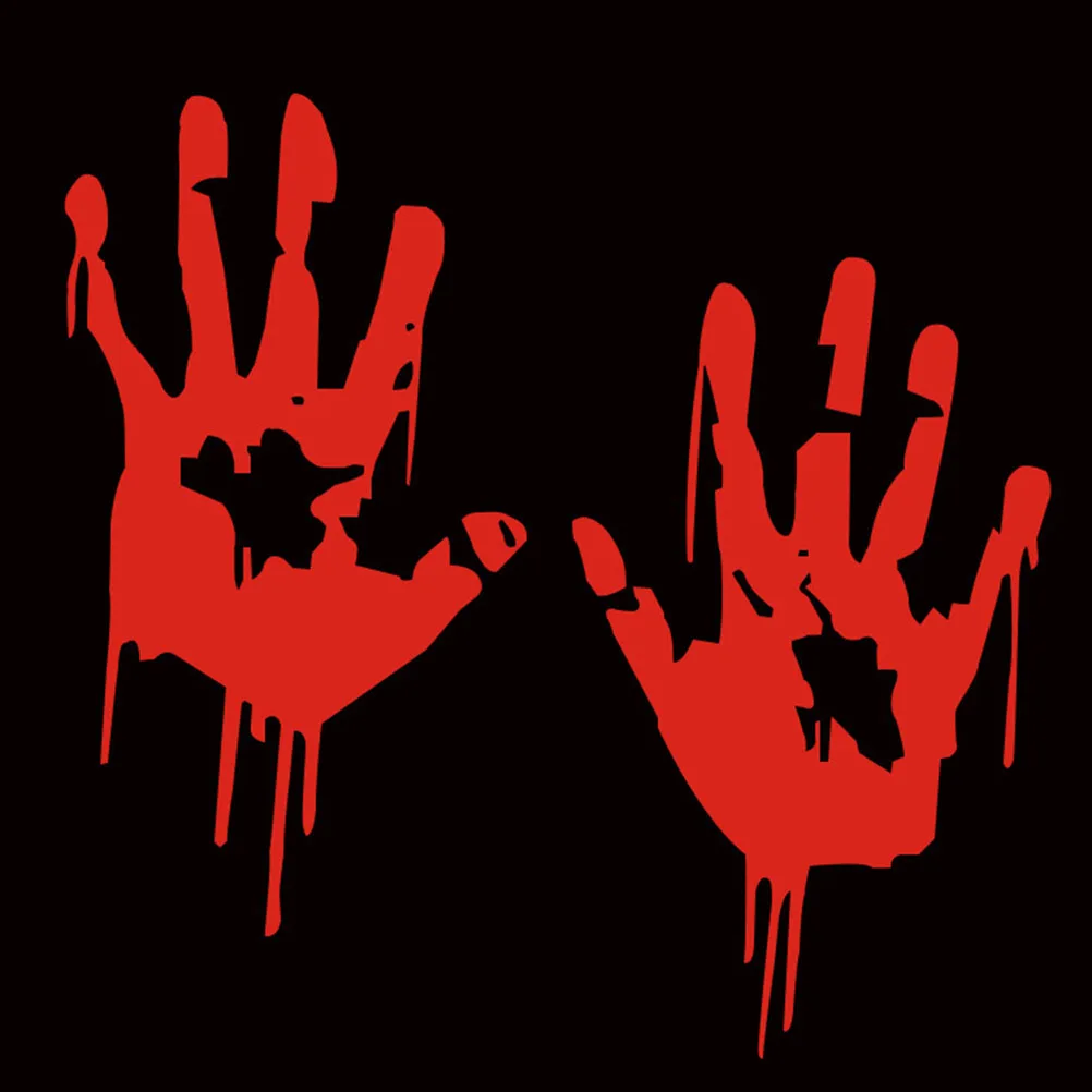 

2pcs Bloody Handprint Stickers Reflective Waterproof Car Decals Personalized Creative Design Vehicle Accessories