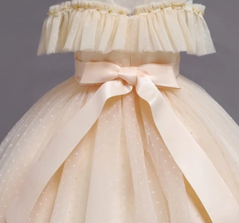 여아 원숄더 튤 드레스, 꽃 소녀를 위한 푹신한 공주 드레스, 특별한 날을 위한 미인 대회, 호스트 및 공연 드레스