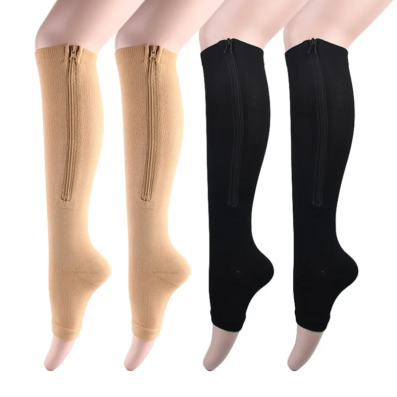 Unisex Toeless Compression Socks, Side Zip Up Knee High Socks, Varicose Veins Prevention Socks