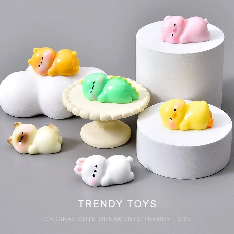 Cartoon Sleeping Animal Mini Figurine Pig Chick Dino Rabbit Bear Car Console Ornament Home Tabletop Decoration Craft Gift