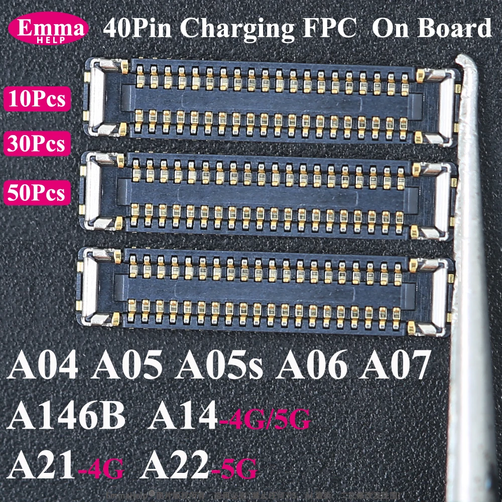 10-50Pcs 40Pin FPC Connector On Motherboard For Samsung A04 A05 A05s A14 A22 A21 Charging Board Flex Cable Interface Replacement