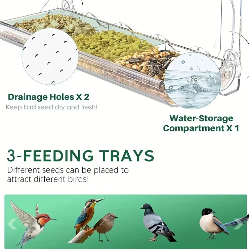 Large Window Bird Feeder with Removable Tray 5