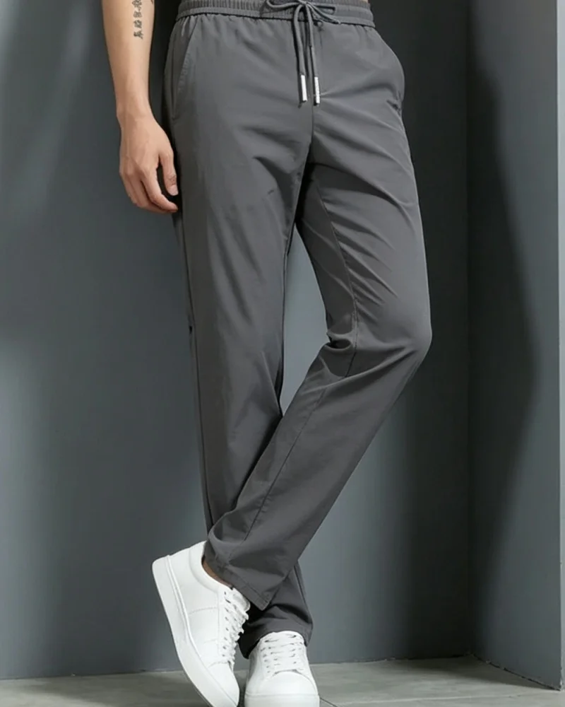 

2026 New Summer Men Ice Silk Pants Elastic Breathable Outdoor Sports Straight Leg Trousers