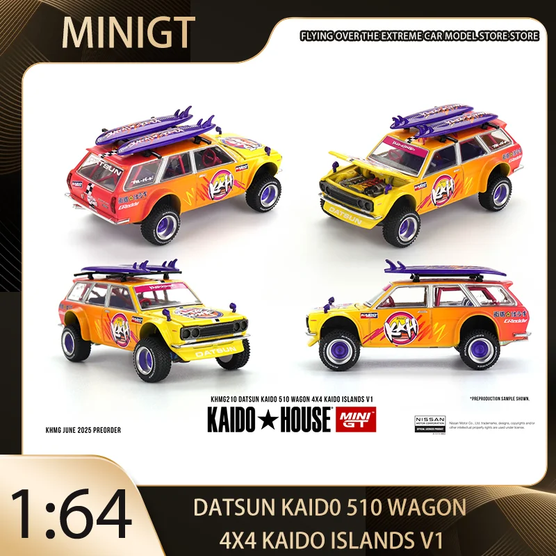 

Дом Kaido + MINIGT 1/64 Datsun KAIDO 510 Wagon 4x4 Kaido ISLANDS V1 KHMG210-CH Модель автомобиля из сплава Коллекционные игрушки