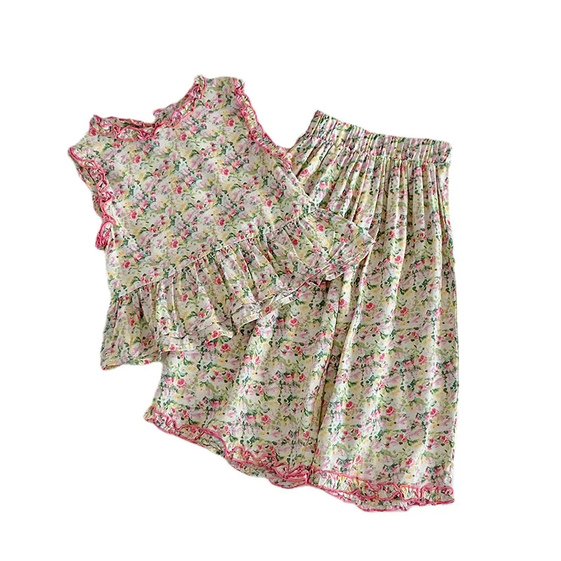 Комплект с маленькими летящими рукавами и рюшами для девочек, новинка лета 2025 года, рубашка для малышей для девочек, персонализированный комплект летнего платья в стиле вестерн