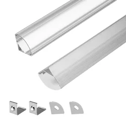 Canal en aluminium pour bande LED, angle de 45 degrés, canal de couverture transparent, blanc laiteux, 5050, 3528, 5630