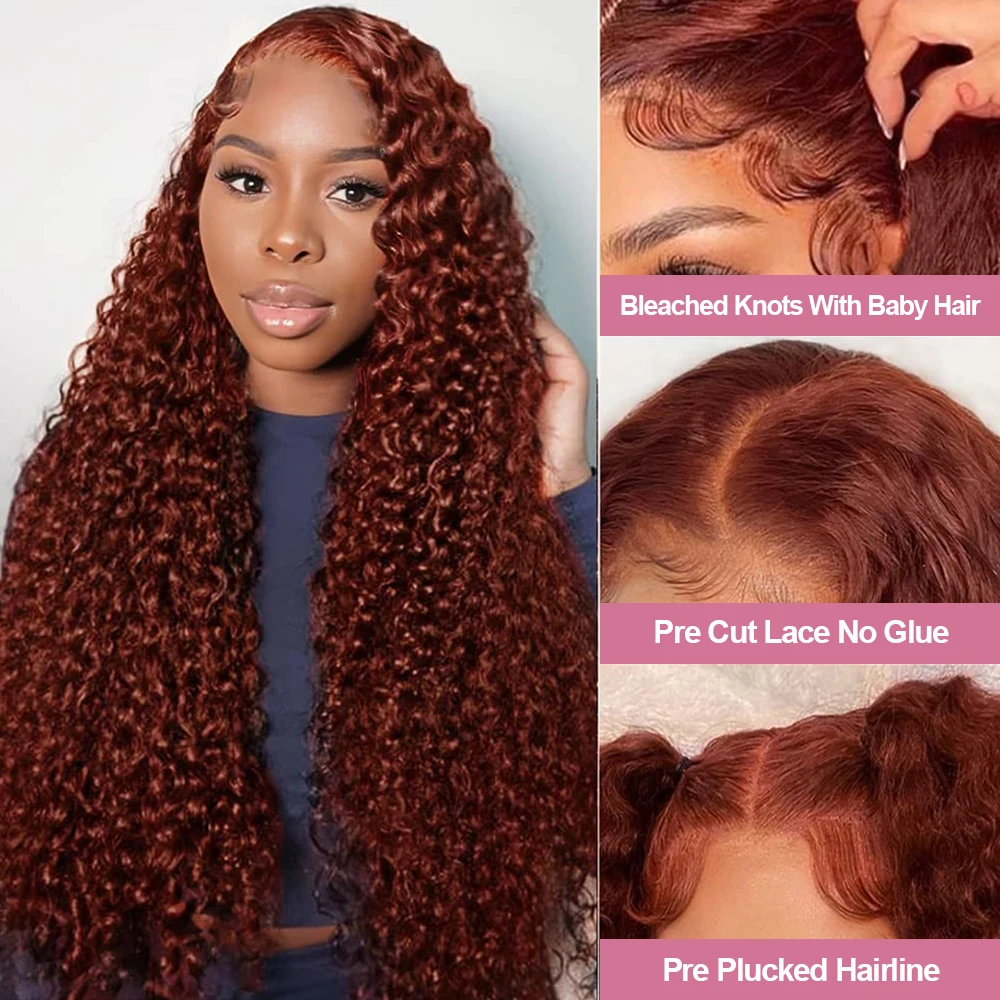 Loose Deep Wave 13x4 Glueless Wig Human Hair Ready To Wear Reddish Brown 7x5 Curly Lace Front Wigs Preplucked For Women Pre Cut