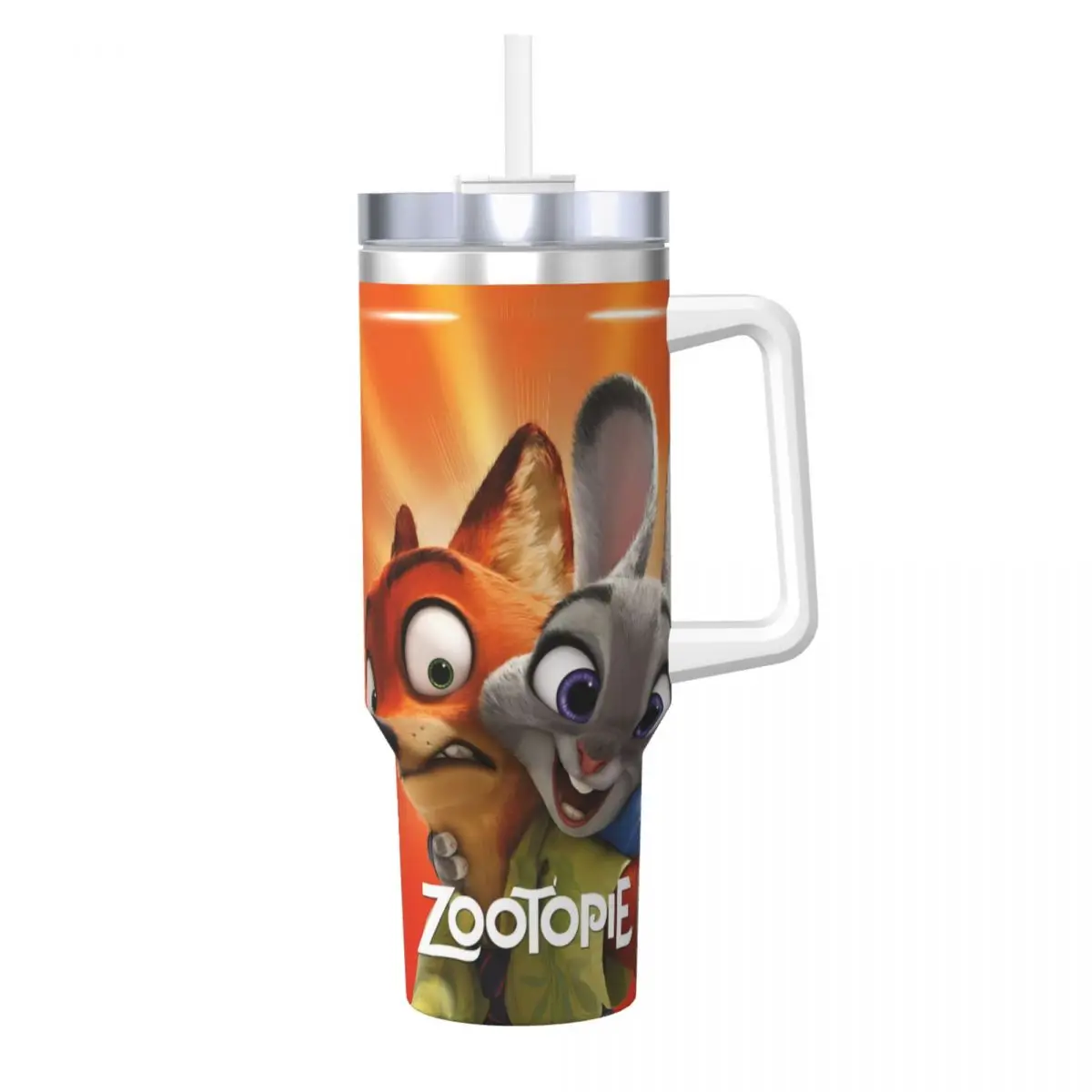 Stainless Steel Tumbler Zootopia Nick Judy Cartoon Car Mugs With Straws Camping Drinks Water Bottle Large Capacity Thermal Mug