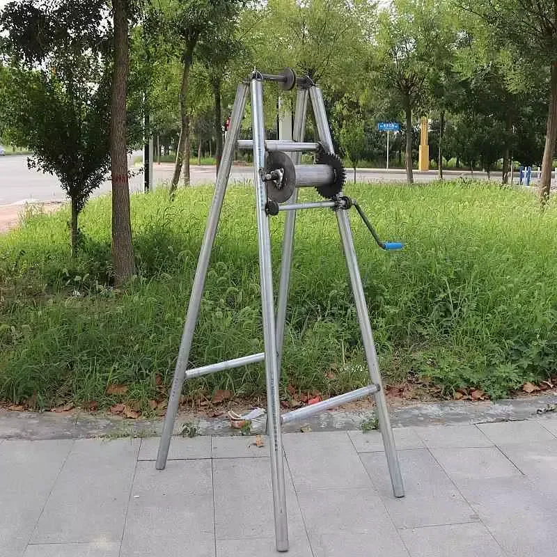 185cm Hand Pump Tripod Stand with Enlarged Gear Winch Wire Rope for Deep Well Drilling Heavy Duty Lifting Equipment Portable